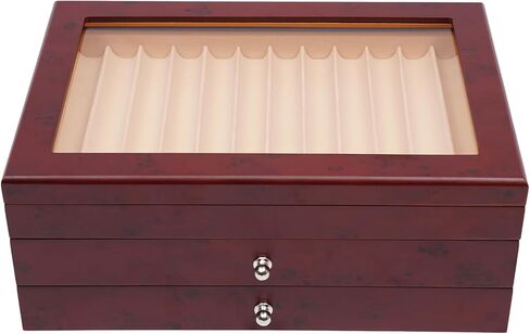 صندوق عرض القلم الخشبي المكون من 3 طبقات، منظم عرض القلم الخشبي 34 فتحة مع غطاء زجاجي مرئي، صندوق تخزين قلم حبر أحمر للمكتب والدراسة وغرفة المعيشة in Kuwait