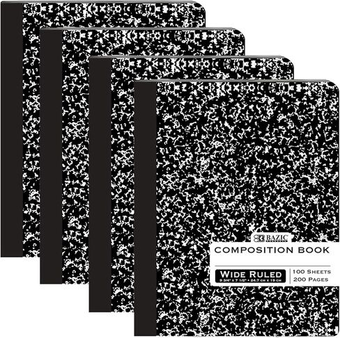 BAZIC Composition Book Wide Ruled 100 Sheet Black Marble Notebook, Writing Journal Comp Lined Notebooks for Office School, 1-Pack in Saudi Arabia