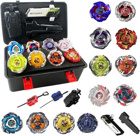 مجموعة BX Bey Battling Spinning Top Set، ألعاب BX Gyro Gaming، BX Burst Tops، BX Launchers Grip Starter، لعبة القتال القتالية، مقبض BX، هدية رائعة للأولاد (A: 12 Gyro Tops) in Kuwait