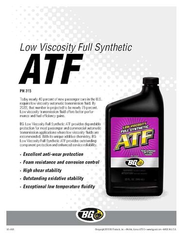 BG Low Viscosity Full Synthetic ATF PN 315 with Pocket Screwdriver (Automatic Transmission Fluid) in Saudi Arabia