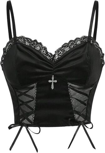 قمصان SHENHE النسائية على شكل فراشة وجمجمة ودانتيل متباين وحزام سباغيتي بدون أكمام بدون أكمام in Kuwait