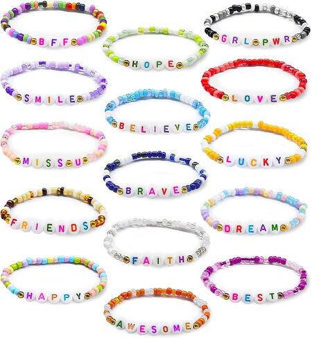 15 Pcs Motivational Friendship Bracelets for Girls, Elastic Cute Letter Beaded Bracelets Bulk Gifts for Teens Girls Women Jewelry Accessories, 6.3 inches in Saudi Arabia