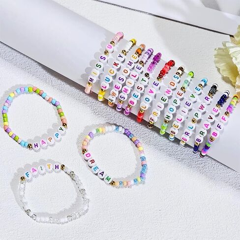 15 Pcs Motivational Friendship Bracelets for Girls, Elastic Cute Letter Beaded Bracelets Bulk Gifts for Teens Girls Women Jewelry Accessories, 6.3 inches in Saudi Arabia
