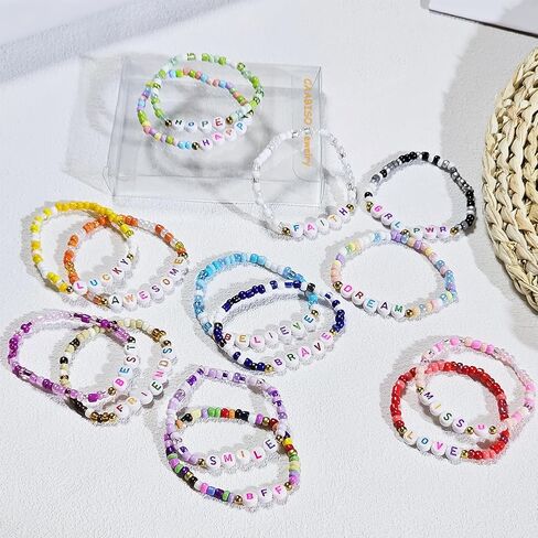 15 Pcs Motivational Friendship Bracelets for Girls, Elastic Cute Letter Beaded Bracelets Bulk Gifts for Teens Girls Women Jewelry Accessories, 6.3 inches in Saudi Arabia