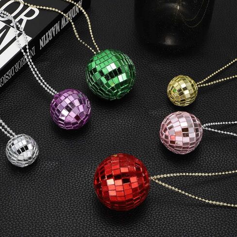 MECCANIXITY Mirror Disco Ball Necklace, 70s Disco Party Necklaces for Costume Game Dance Supplies Birthday Parties Festival Jewelry Accessories in Saudi Arabia