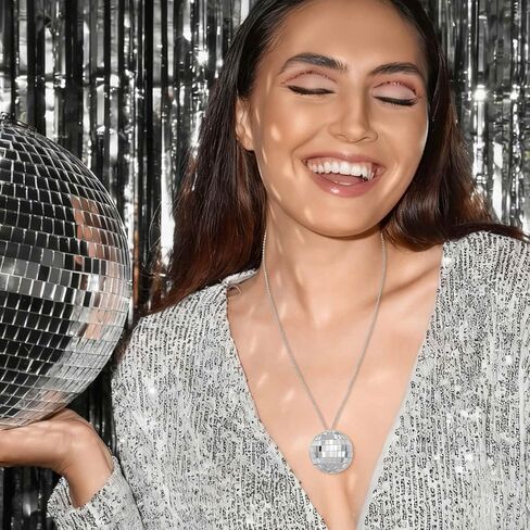 MECCANIXITY Mirror Disco Ball Necklace, 70s Disco Party Necklaces for Costume Game Dance Supplies Birthday Parties Festival Jewelry Accessories in Saudi Arabia