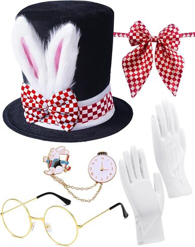 قبعة Donetuer لأذن أرنب عيد الفصح، قبعة أرنب سوداء علوية من القطيفة لحفلات الهالوين Mad Hatter Cosplay in Kuwait