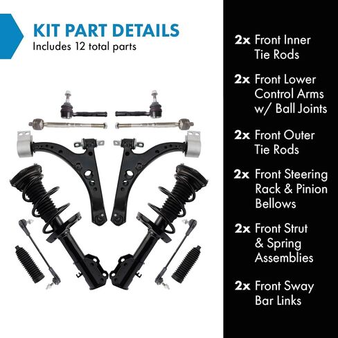 TRQ Front Steering & Suspension Kit Compatible with 2016-2018 Chevrolet Cruze in Saudi Arabia