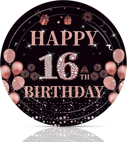 16th Birthday Decorations for Boys Girls,Black Gold 16th Birthday Tableware Set - 50Pcs 7Inch Small Paper Plates Happy 16 Year Old Sweet Sixteen Plates for Sweet 16 Party Decorations,Serves 50 in Saudi Arabia