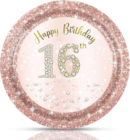 16th Birthday Decorations for Boys Girls,Black Gold 16th Birthday Tableware Set - 50Pcs 7Inch Small Paper Plates Happy 16 Year Old Sweet Sixteen Plates for Sweet 16 Party Decorations,Serves 50 in Saudi Arabia