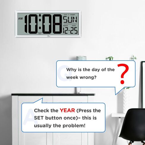 WallarGe Backlight Digital Wall Clock Battery Operated - with Temperature and Date 14.5'' Large Digital Wall Clock, Easy to Read and Set, Auto DST in Saudi Arabia