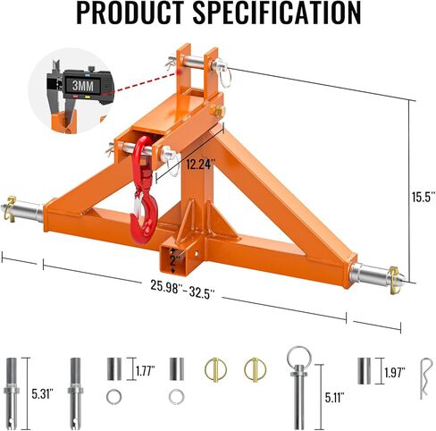 3 Point Trailer Hitch 2" Receiver Quick Hitch Compatible with Towing Hook for Category 1 Tractors, Heavy Duty Towing Hitch Tractor Drawbar Hitch Adapter for BX, Kubota, John Deere, Kioti, Yanmar in Kuwait