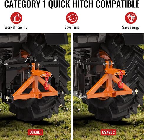 3 Point Trailer Hitch 2" Receiver Quick Hitch Compatible with Towing Hook for Category 1 Tractors, Heavy Duty Towing Hitch Tractor Drawbar Hitch Adapter for BX, Kubota, John Deere, Kioti, Yanmar in Kuwait