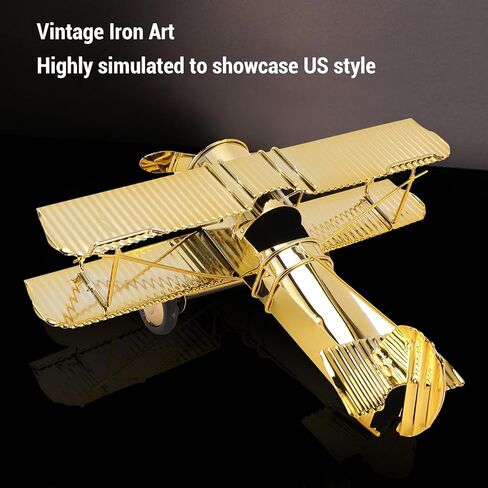 Metal Plane Decoration Vintage Iron Aircraft Model Ornament Retro Design Compact Size for Shelves, Coffee Tables, Aviation Enthusiasts, Iron (7111U-1301 Gold Plated) in Saudi Arabia