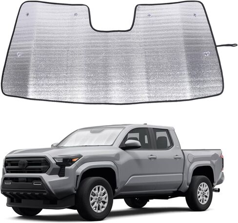 Upgrade Windshield Sunshade for Toyota Tacoma 2024-2025 Front Window Sun Shade Foldable Reflective Sun Visor Custom Sunscreen UV Blocker Privacy Protector HeatShield Keep Your Car Cooler (Silver) in Kuwait