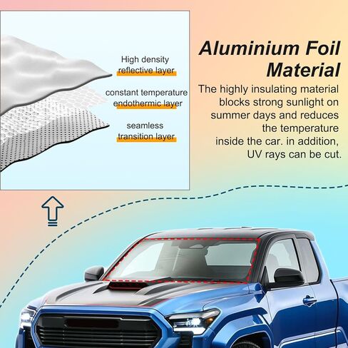 Upgrade Windshield Sunshade for Toyota Tacoma 2024-2025 Front Window Sun Shade Foldable Reflective Sun Visor Custom Sunscreen UV Blocker Privacy Protector HeatShield Keep Your Car Cooler (Silver) in Kuwait