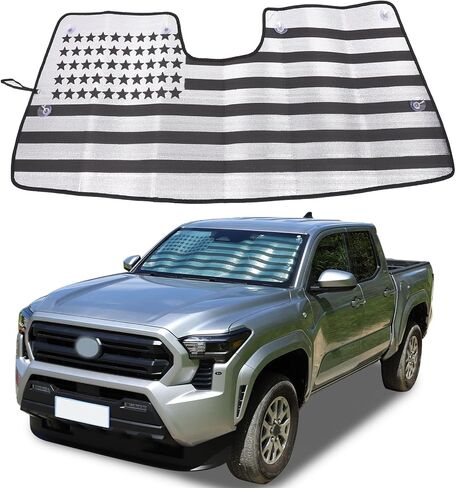 Upgrade Windshield Sunshade for Toyota Tacoma 2024-2025 Front Window Sun Shade Foldable Reflective Sun Visor Custom Sunscreen UV Blocker Privacy Protector HeatShield Keep Your Car Cooler (Silver) in Kuwait