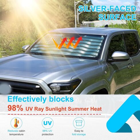 Upgrade Windshield Sunshade for Toyota Tacoma 2024-2025 Front Window Sun Shade Foldable Reflective Sun Visor Custom Sunscreen UV Blocker Privacy Protector HeatShield Keep Your Car Cooler (Silver) in Kuwait