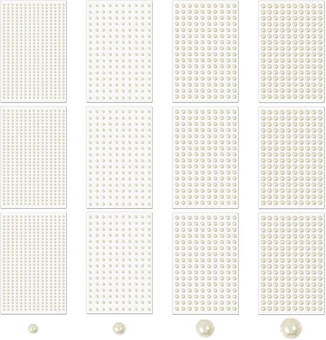 2790Pcs Pearl Stickers, Self Adhesive Pearls Gems Flat Back, 12 Sheets Stick On Pearls for Crafts, Nail, Hair, Face, Eyes, Makeup, Art, Scrapbooking, DIY, Wedding, Assorted Size 3/4/5/6mm in Saudi Arabia