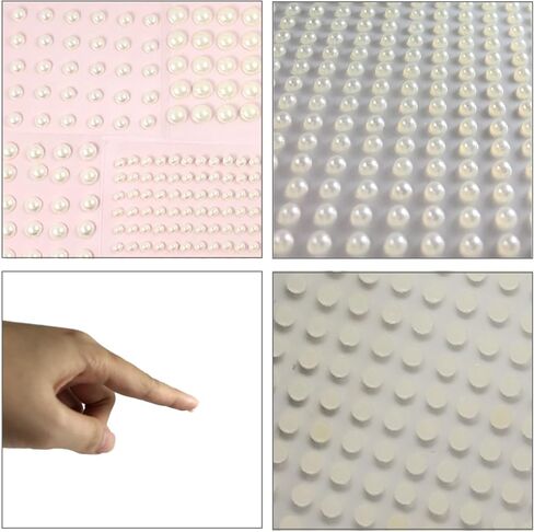 2790Pcs Pearl Stickers, Self Adhesive Pearls Gems Flat Back, 12 Sheets Stick On Pearls for Crafts, Nail, Hair, Face, Eyes, Makeup, Art, Scrapbooking, DIY, Wedding, Assorted Size 3/4/5/6mm in Saudi Arabia