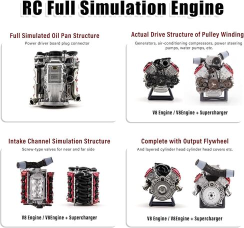 Wauvmoss Mini V8 Engine Kits That Runs, V8 Model Engine Kit Cison Engine MAD RC Engine Model Kits for Adults to Build, Plastic Model Suitable for Car AX90104 SCX10Ⅱ Capra VS4-10 Pro/Ultra (V8 I) in Saudi Arabia