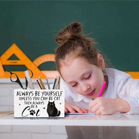 Panda Pen Holder for Desk, Inspirational Panda Wooden Box Sign Desk Decor for Home Office Decoration, Always Be Yourself Motivational Pencil Organizer, Pandas Lover Gifts in Kuwait