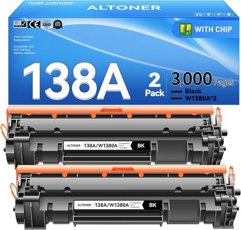 138A Toner Cartridge 2-Pack W1380A Black (with Latest Chip) – High-Capacity Replacement Compatible for HP Laser Jet Pro 3001dw 3001fdw MFP 3101fdw 3101sdw 3,000 Page Yield | 138A Monochrome in Saudi Arabia
