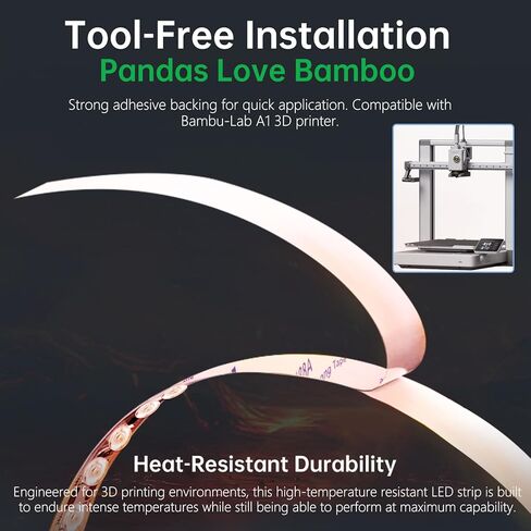 شريط إضاءة LED BIQU Panda Lux متوافق مع طابعات Bambu-Lab P1P/P1S/X1C/X1E ثلاثية الأبعاد 5 فولت 0.3 أمبير، شريط إضاءة LED، تركيب مغناطيسي in Kuwait