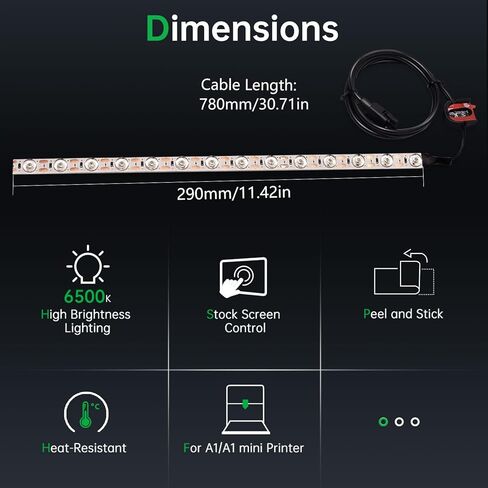 شريط إضاءة LED BIQU Panda Lux متوافق مع طابعات Bambu-Lab P1P/P1S/X1C/X1E ثلاثية الأبعاد 5 فولت 0.3 أمبير، شريط إضاءة LED، تركيب مغناطيسي in Kuwait