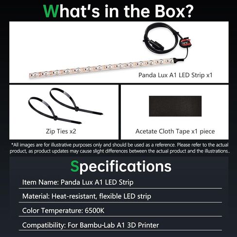 شريط إضاءة LED BIQU Panda Lux متوافق مع طابعات Bambu-Lab P1P/P1S/X1C/X1E ثلاثية الأبعاد 5 فولت 0.3 أمبير، شريط إضاءة LED، تركيب مغناطيسي in Kuwait