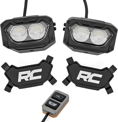 أغطية إضاءة LED مقاس 5 بوصات من Rough Country مع DRL كهرماني وأبيض - 8,000 لومن، مصابيح CREE LED بقدرة 40 وات، مصابيح للطرق الوعرة مع شعاع فيضان، مقاومة للماء IP67 (مجموعة من 2) in Saudi Arabia