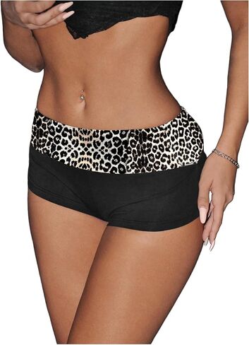 SweatyRocks Women's Leopard Print Mini Shorts Color Block Drop Waist Y2K Streetwear Shorts in Saudi Arabia