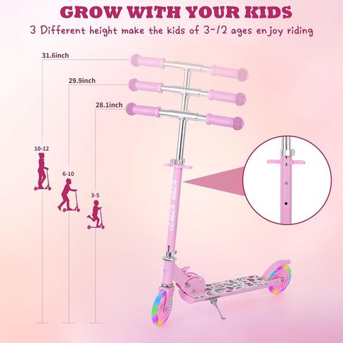 Kick Scooter - Collapsible Portable Kids Push Scooter - Lightweight Folding Design with High Visibility RGB Light Up LEDs on Wheels in Kuwait