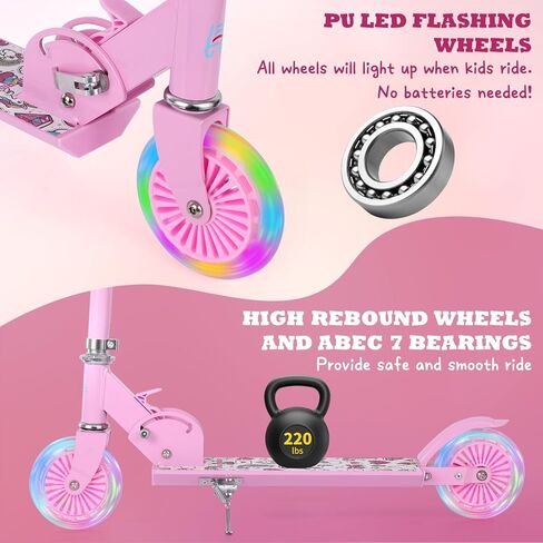 Kick Scooter - Collapsible Portable Kids Push Scooter - Lightweight Folding Design with High Visibility RGB Light Up LEDs on Wheels in Kuwait