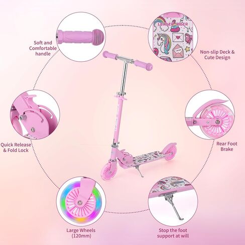 Kick Scooter - Collapsible Portable Kids Push Scooter - Lightweight Folding Design with High Visibility RGB Light Up LEDs on Wheels in Kuwait