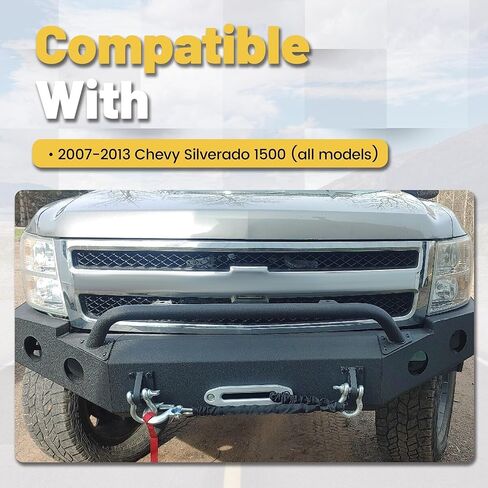 المصد الأمامي ECOTRIC متوافق مع 2007-2013 Chevy Silverado 1500 W/Push Bar 3-Piece Modular -2 حزم in Kuwait