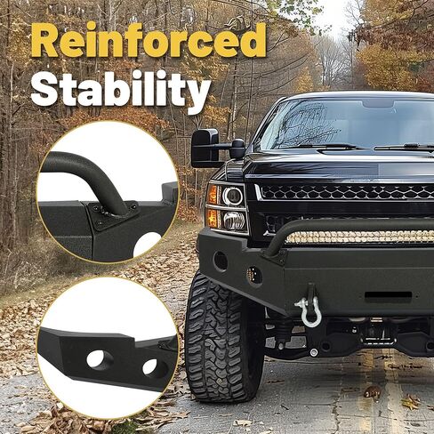 المصد الأمامي ECOTRIC متوافق مع 2007-2013 Chevy Silverado 1500 W/Push Bar 3-Piece Modular -2 حزم in Kuwait