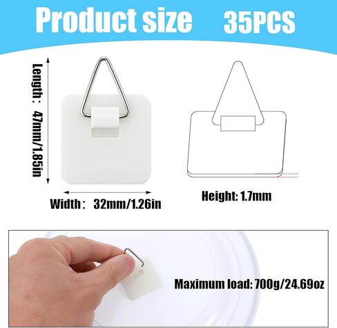 35PCS Adhesive Picture Hangers Picture Hanging Hooks Without Nails Plate Wall Hangers for Display Adhesive Pictures Hooks for Photo Frame Plates and Wall Art - 1.26in in Saudi Arabia