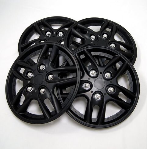 Tuningpros WC-15-515-B - حزمة من 4 أغطية محورية - أغطية عجلات من النوع الأسود غير اللامع مقاس 15 بوصة (منبثقة) in Saudi Arabia
