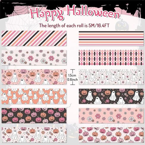 Whaline 12 Rolls Halloween Washi Tape Halloween Pumpkin Ghost Bats Colorful Decorative Masking Tape for Scrapbook Journal DIY Art Craft Gift Wrapping in Saudi Arabia