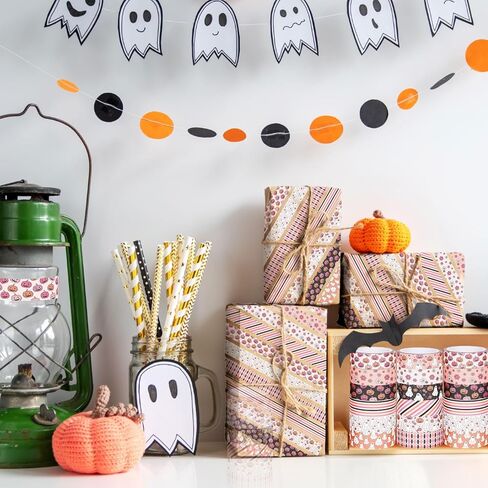 Whaline 12 Rolls Halloween Washi Tape Halloween Pumpkin Ghost Bats Colorful Decorative Masking Tape for Scrapbook Journal DIY Art Craft Gift Wrapping in Saudi Arabia