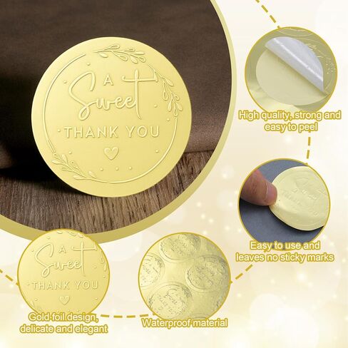 120 Pcs A Sweet Thank You Stickers 2 Inch Thank You Gift Stickers Round Gold Foil Embossed Wedding Invitation Sticker, Personalized Party Favor Labels for Bridal Shower, Business Packaging in Saudi Arabia