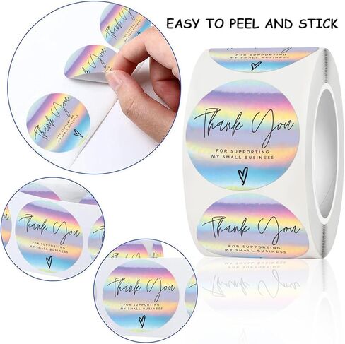 500 Pcs Holographic Thank You Stickers Self-Adhesive Vinyl Rolls for Gift Packaging Business Thanking envelopes and Cards in Saudi Arabia