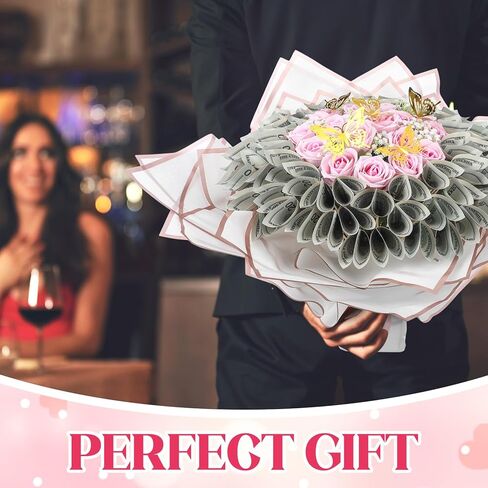 Marspark Christmas Money Bouquet Kit Cash Gifts Include 20 Sheet Flower Wrapping Paper 36 Fake Flower 100 Bamboo Skewer 3 Floral Foam Block Gift for Anniversary Birthday Wedding(Red,Classic) in Saudi Arabia