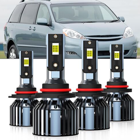 متوافق مع مصابيح Toyota Sienna 2004 2005 2006 2007 2008 2009 2010، 9005 عالية و9006 منخفضة الشعاع، عبوة من 4 قطع in Kuwait