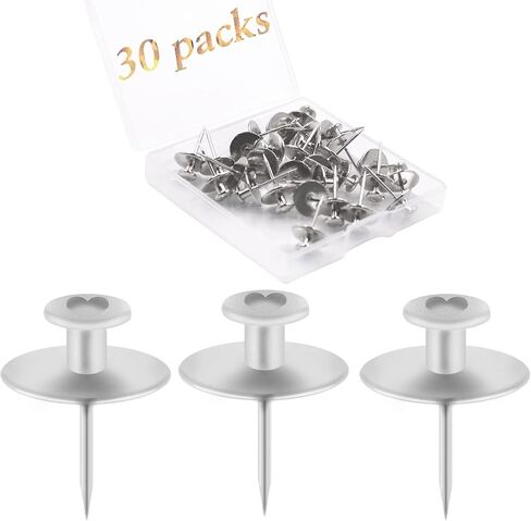 30 PCS Picture Hanger Nails, Double Headed Push Pins Hooks Thumbtacks for Wall Hangings Picture, Decorative Small Hook Pins for Drywall Cork Board Home Office Photo Decorations (Silver) in Saudi Arabia