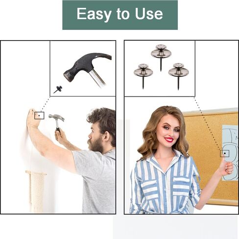 30 PCS Picture Hanger Nails, Double Headed Push Pins Hooks Thumbtacks for Wall Hangings Picture, Decorative Small Hook Pins for Drywall Cork Board Home Office Photo Decorations (Silver) in Saudi Arabia