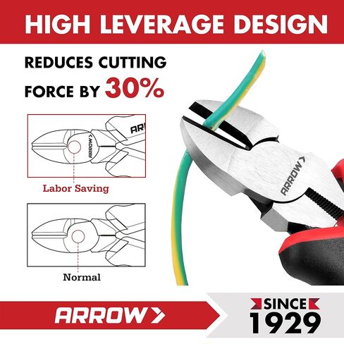 ARROW High Leverage Diagonal Pliers, 6 Inch Wire Cutters with Comfortable TPR Handle, High Carbon Steel Side Cutters for Cutting Wire in Kuwait