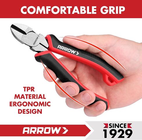 ARROW High Leverage Diagonal Pliers, 6 Inch Wire Cutters with Comfortable TPR Handle, High Carbon Steel Side Cutters for Cutting Wire in Kuwait