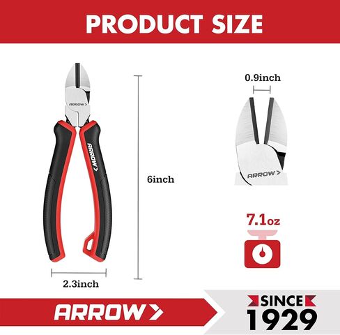 ARROW High Leverage Diagonal Pliers, 6 Inch Wire Cutters with Comfortable TPR Handle, High Carbon Steel Side Cutters for Cutting Wire in Kuwait